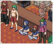 ReSpite 2D MMO screenshot featuring players gathered to discover their fates!