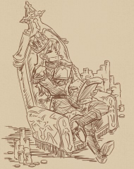 Re:Spite illustration - player queen on throne passing frivolous laws.